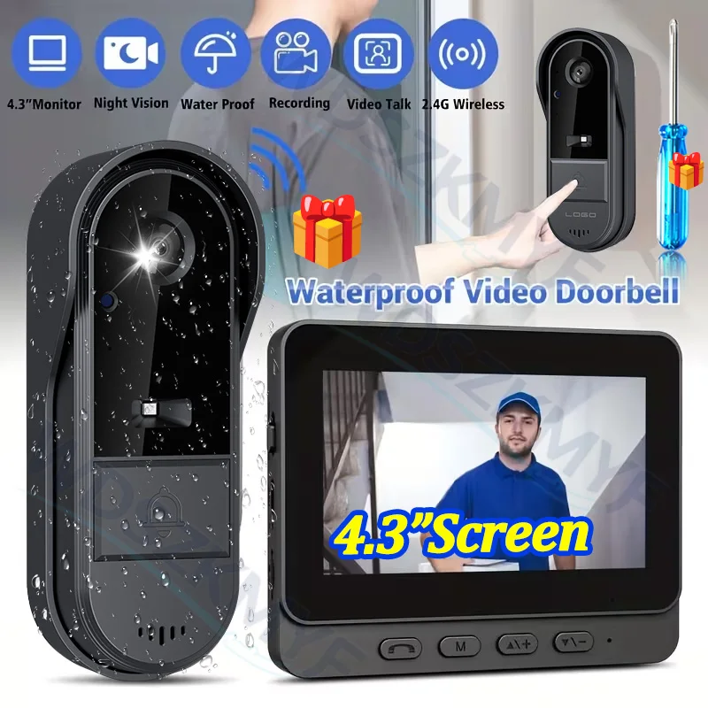 Home Security Doorbell Camera - 4.3in IPS Screen Wireless Doorbell With