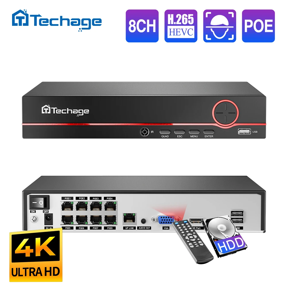 Techage H.265 8CH PoE Network  - Home Security With Cameras recension och pris